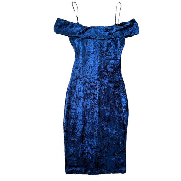 Windsor Y2K Velvet Dress Women’s Small Blue Cocktail  Bodycon Sexy Plunge Neck - Picture 2 of 8